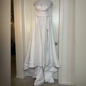 White Strappless Wedding Dress with a Slit